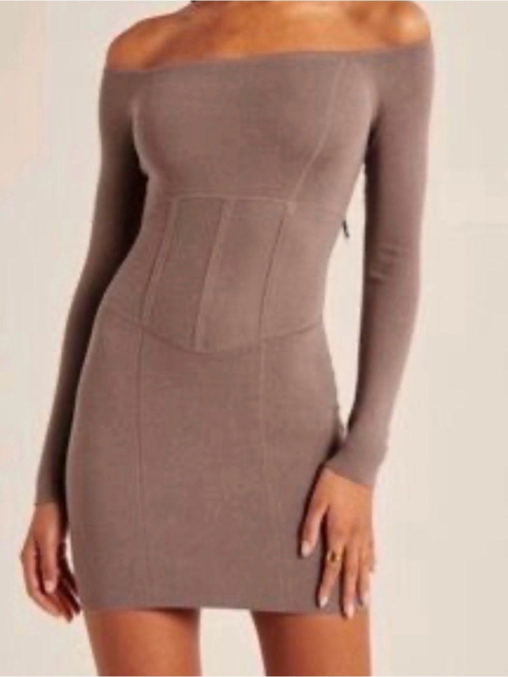 Abercrombie and Fitch - Ribbed Off-Shoulder Bodycon Knit Dress - Mauve